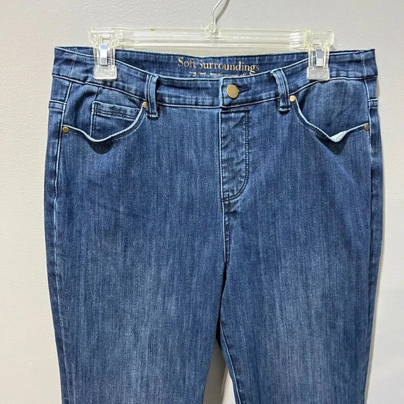 Soft Surroundings Womens Blue Distressed Denim Lean Flare Jeans M 33x29 Mid Ris - Picture 5 of 13